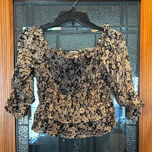 Patrons of Peace Floral Smocked Blouse - Black and Cream